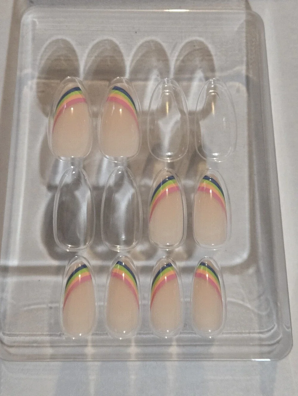 (BUNDLE ONLY) Neutral Pink Almond Nail Art Tips with Rainbow Accent